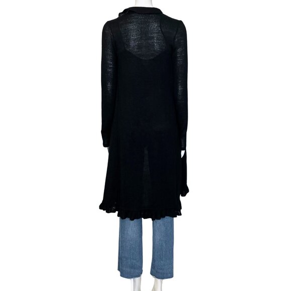 Vintage Y2K Black Ruffle Duster Open Cardigan Sweater. S/M. Whimsigoth Festival - Picture 5 of 12